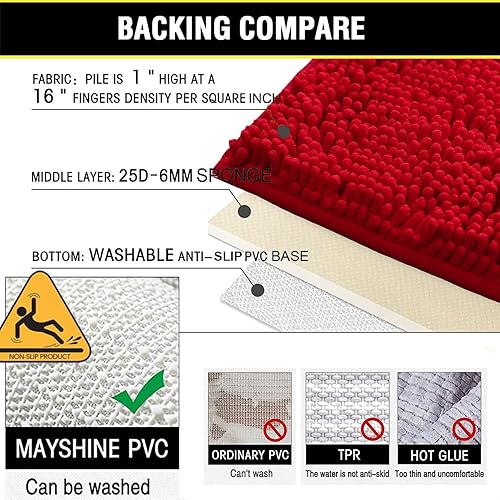 Miniatura 9 de Juego de 2 alfombras de baño absorbentes para baño, felpilla muy suave, antideslizante, 32 x 20 pulgadas + 20 x 20 pulgadas, alfombra de baño en