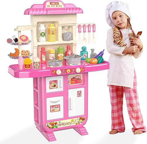 Doloowee Juego de cocina para niños, juguete de cocina para niños pequeños de 3 a 5 años con más de 40 accesorios, juego de cocina de juguete para