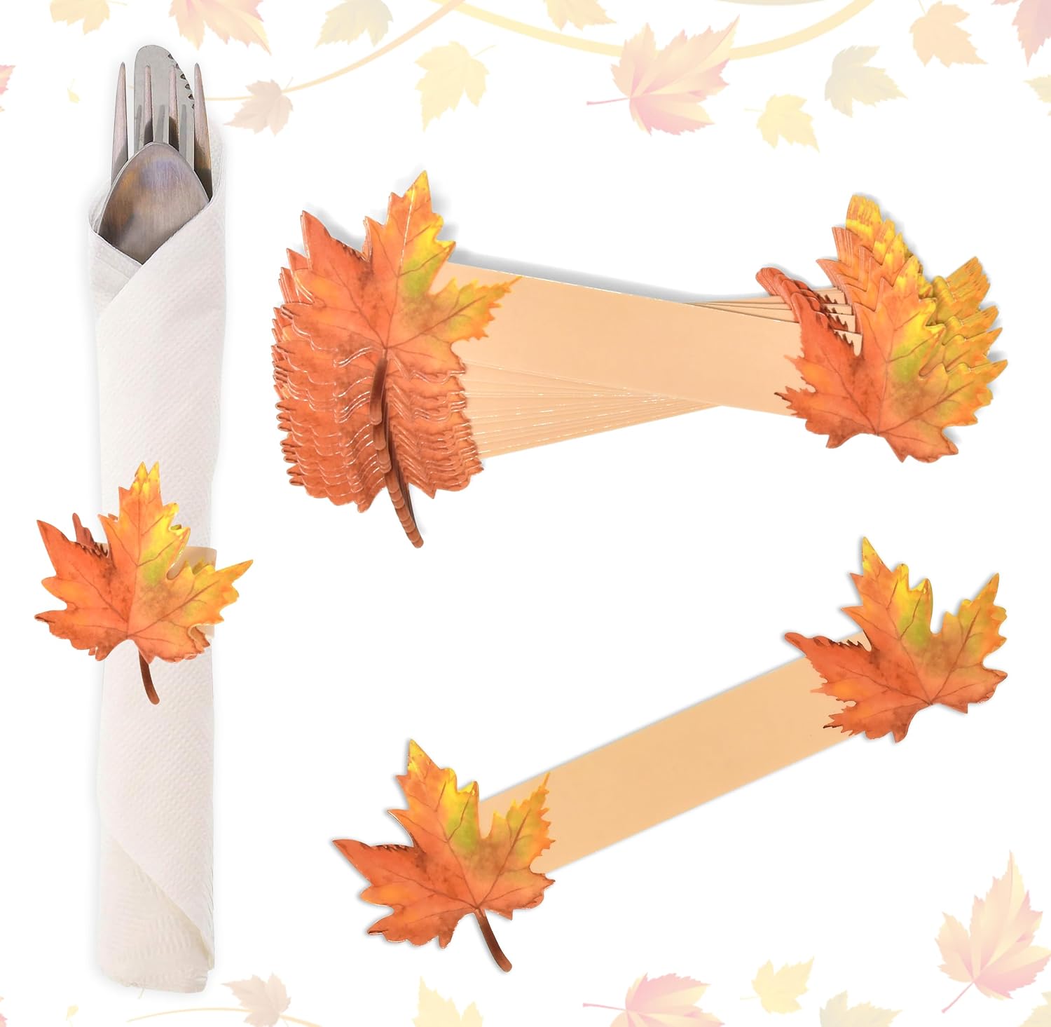 100 Fall Paper Napkin Rings, Thanksgiving Disposable Maple Leaf Holders