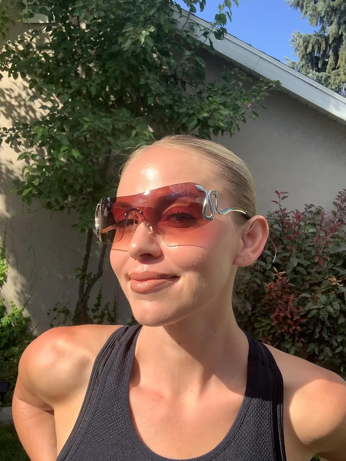 Rimless Y2k Sunglasses for Women Men Trendy Oversized Wrap Around Snake Shades AP3652 - Image 2