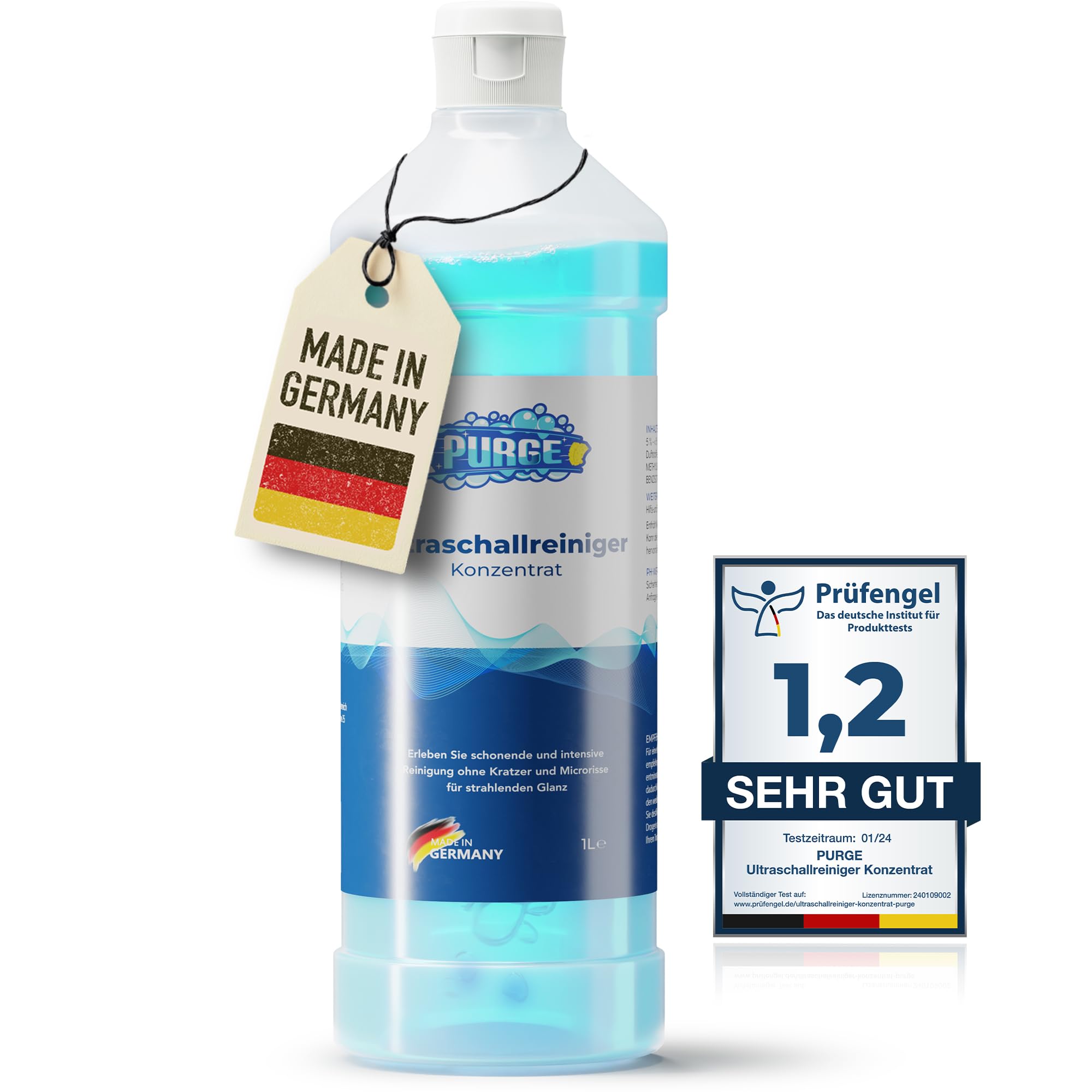 PURGE Ultraschallreiniger Konzentrat | 1:100 | Brillen & Schmuck Reinigung | Ultraschallreiniger Flüssigkeit für Ultraschallreinigungsgerät Brille & Silberschmuck Reiniger | Schmuckreiniger