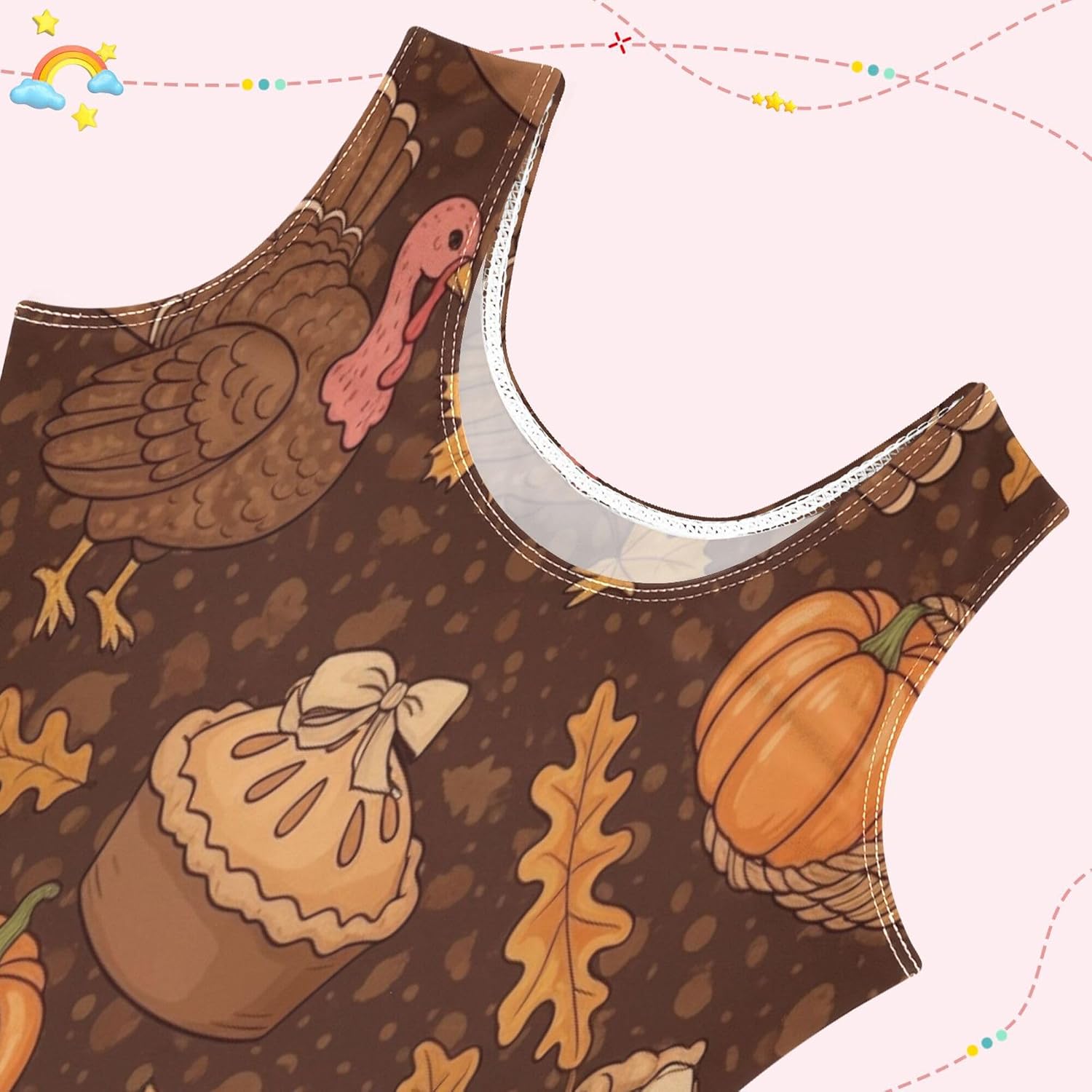 Exnundod Girls' Gymnastics Leotards Thanksgiving Themed Pattern Turkeys Sleeveless Biketards Tumbling Dance Practice Outfit