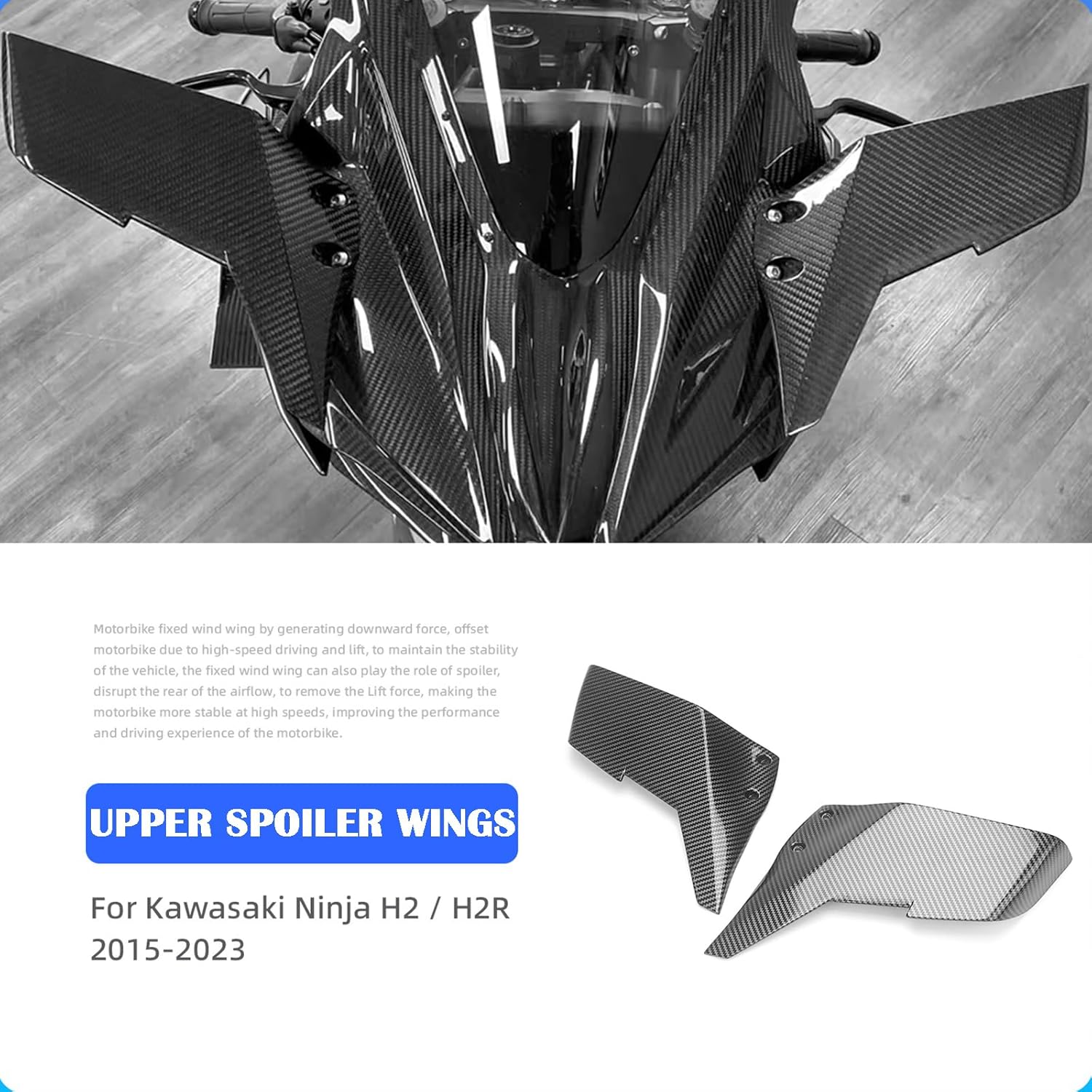 Motorcycle Fairing Winglets Fixed Wind Wings Air Deflector for H2 H2R / SE/SX 2015-2024 Lower & Upper Motorcycle Performance Fairing Kits (Matte Black, Upper Wings)