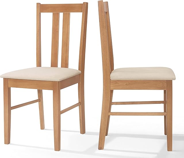 Hallowood Furniture Aston Fabric Dining Chair Set of 2 in Light Oak Finish - Solid Wooden Dining Chair with Fabric Pads  Modern & Stylish Kitchen Chairs for Dining Room, Home, Restaurant & Café