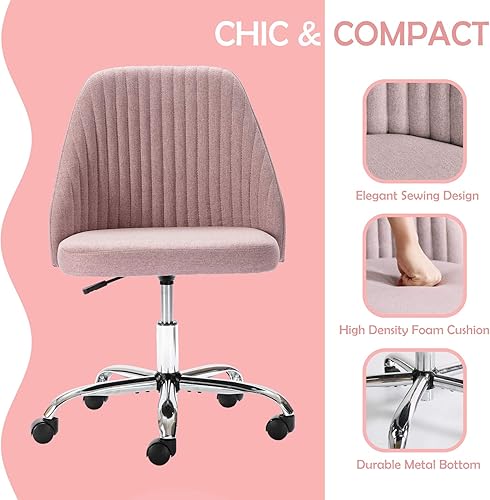 Miniatura 5 de Silla de escritorio de oficina en casa, moderna silla de tela de lino ajustable giratoria silla de tareas con respaldo medio, bonita silla tapizada