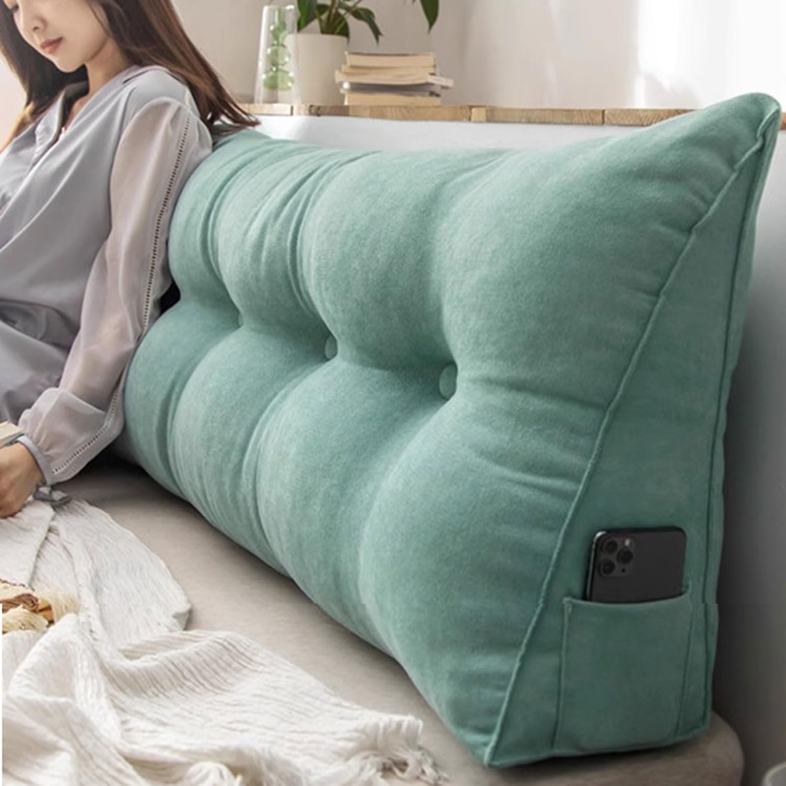Almohada Triángulo, Almohada de Lectura de Cabecera, Cojín de Lectura, Cojín de Respaldo para Sofá, Cojín Lumbar, Almohada en Forma de Cuña para Dormitorio (5 80cm)