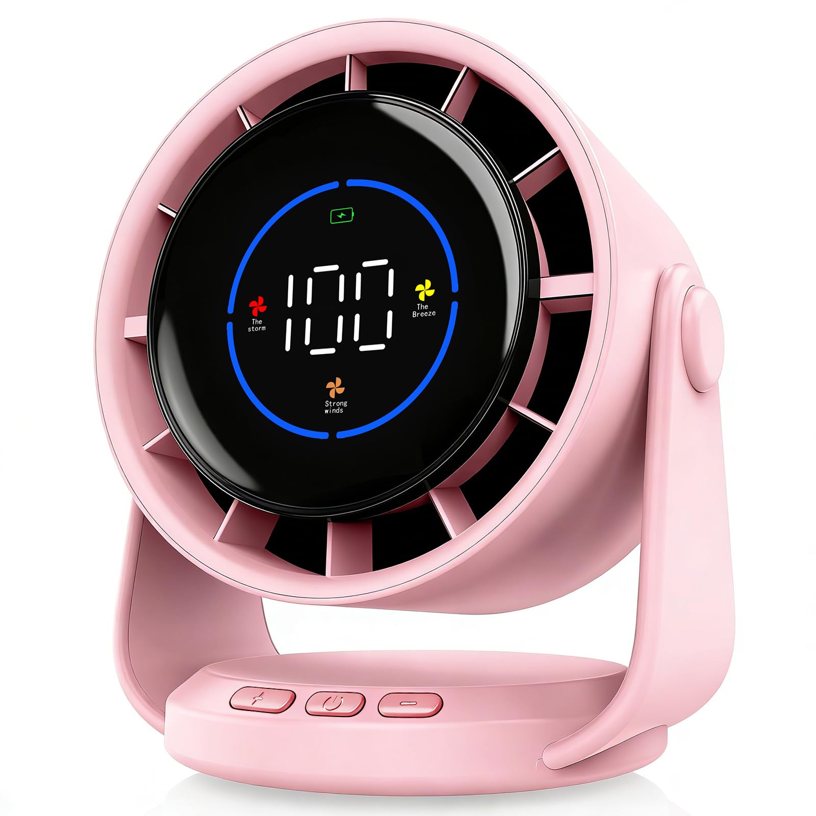YOSHENMO Desk Fan, Turbo Table Fan for Bedroom, 100-Speed Digital Display, Low Noise, 105° Adjustable Tilt, 7.5-inch, Rechargeable Battery, Wall-Mouted Design for Home, Office, Travel Pink