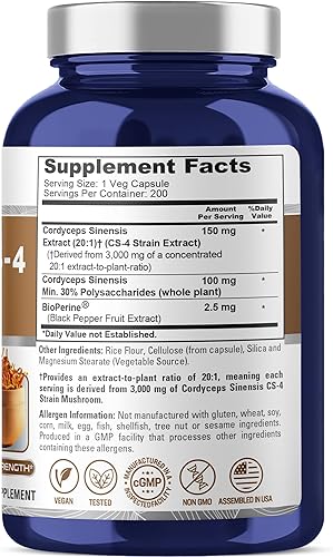 Miniatura 2 de NusaPure Cordyceps Extract 3000 mg 200 cápsulas vegetales (Sinensis CS-4, sin OMG y sin gluten) con bioperina