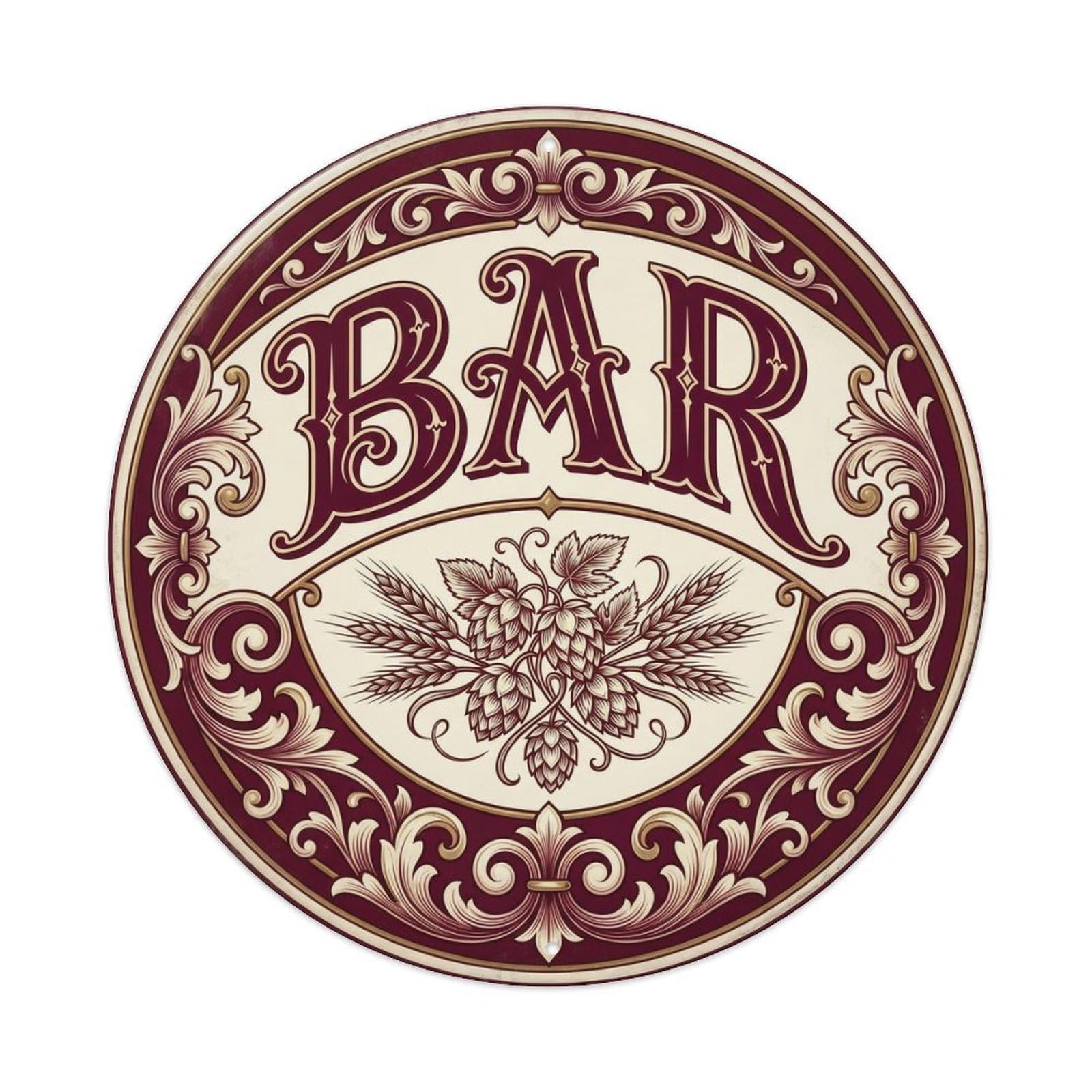 BAR Brewery Vintage Emblem Metal Tin Sign Plaque Wall Decor for Cafe, Club Bar, Office, Home Garden Round Metal Poster 8x8Inch