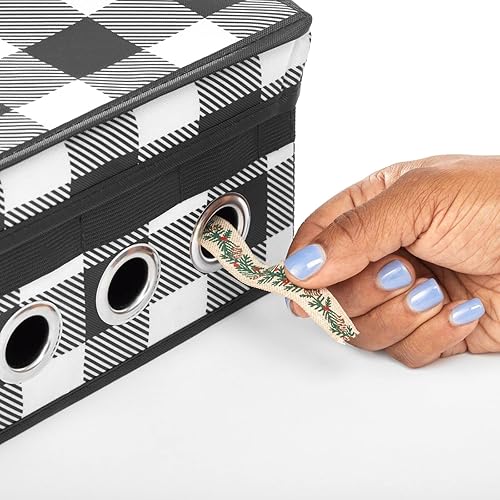 Miniatura 5 de mDesign Caja de almacenamiento de cinta para envolver regalos con asas, contenedor organizador de lazos navideños con tapa y soporte de cinta de