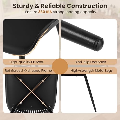 Miniatura 6 de Giantex Juego de 4 sillas de comedor negras, sillas de cocina modernas con patas de metal, respaldo recortado, asiento curvo, sillas decorativas sin