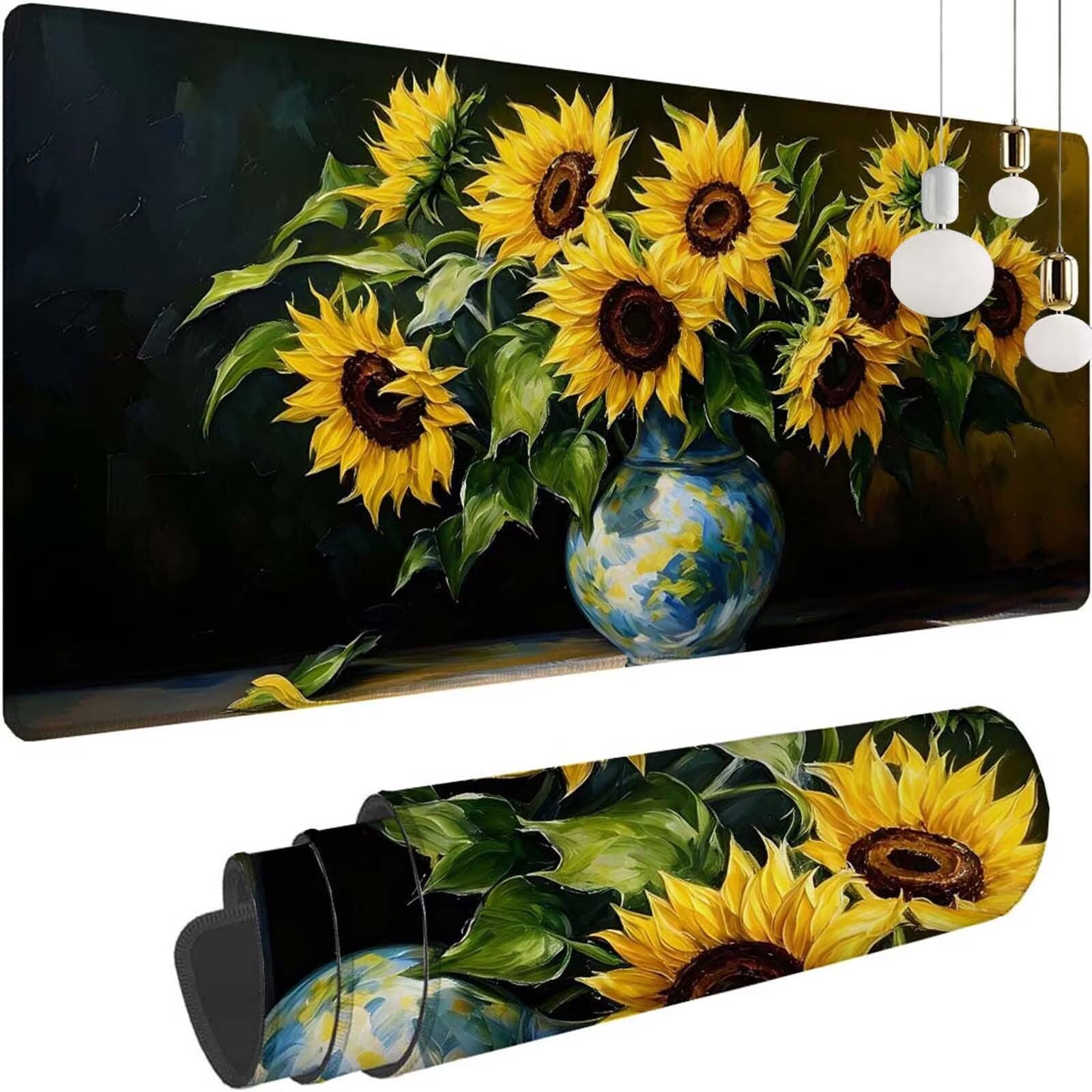 Alfombrilla Ratón Flor Girasol Alfombrilla Ratón XXL 1400x600x3mm Mouse Pad Resiste Salpicaduras, Extendida de Gran Tamaño con Bordes Cosidos, Mejora la Precisión y la Velocidad, Antideslizante y-271