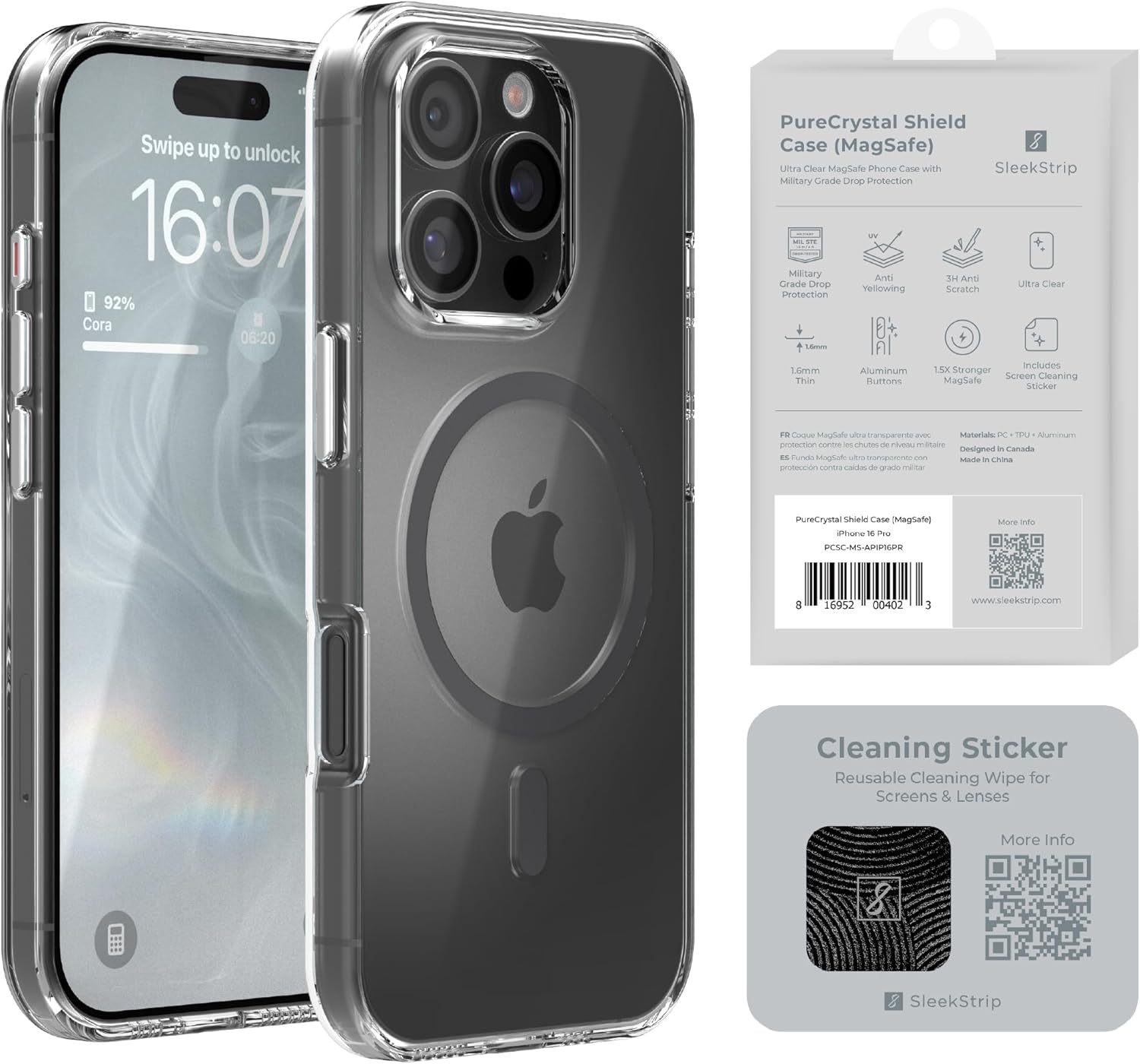 SleekStrip UltraClear Magnetic Case for iPhone 16 Military Grade Drop Protection Anti Yellow for MagSafe Best Protective Phone Cases with Magnet for i Phone Case Magnetic for iPhone Case Clear