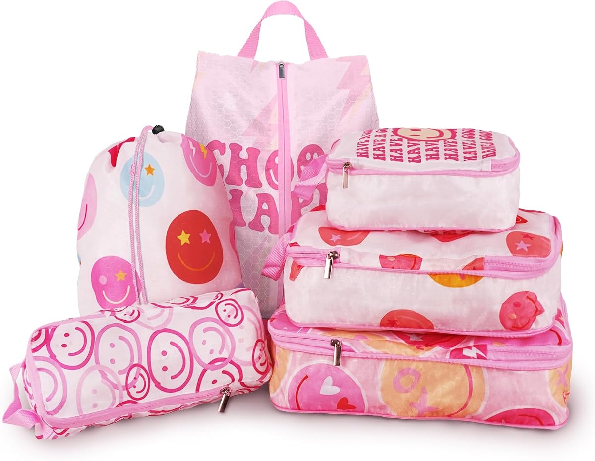 6 cubos de embalaje de compresión, cubos de embalaje para viajes, juego de bolsas organizadoras de equipaje impermeables, lindos cubos de embalaje para mujeres y niños, mochilas de mano