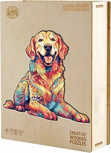 Miniatura 5 de Rompecabezas de madera, rompecabezas de perro Golden Retriever leal, 12.5 x 11.9 pulgadas, 200 piezas, rompecabezas de forma única de animales,