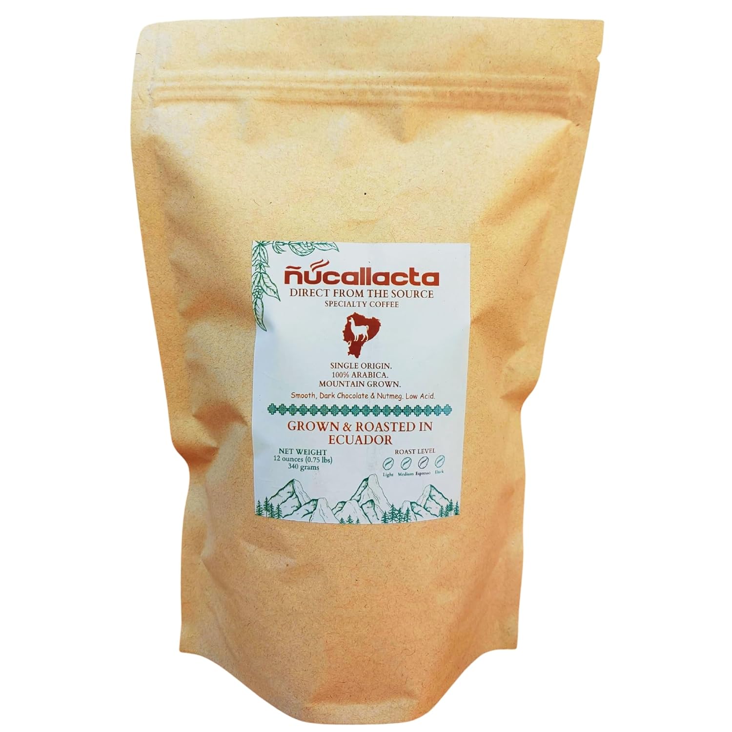 Ecuador Coffee Espresso Roast (Dark Medium) Specialty Mountain Grown Single Origin Direct Trade Arabica Washed Whole Bean Coffee - Nucallacta