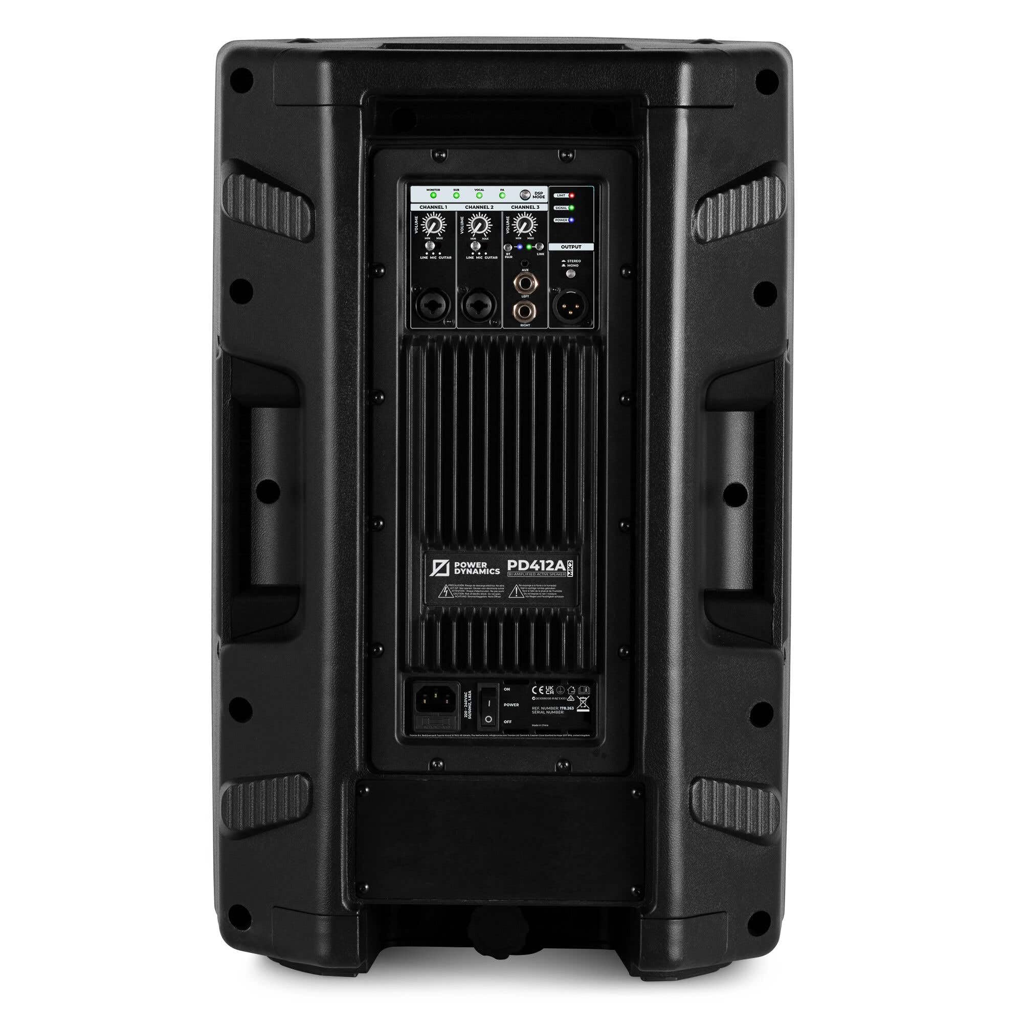 Power Dynamics PD412A Enceinte Active 12" - Puissance 1400 Watts, Bi-Amplification, Connexion sans Fil Bluetooth, Solide et Facile à Transporter, Idéal pour DJ ou pour la Scène comme Moniteur