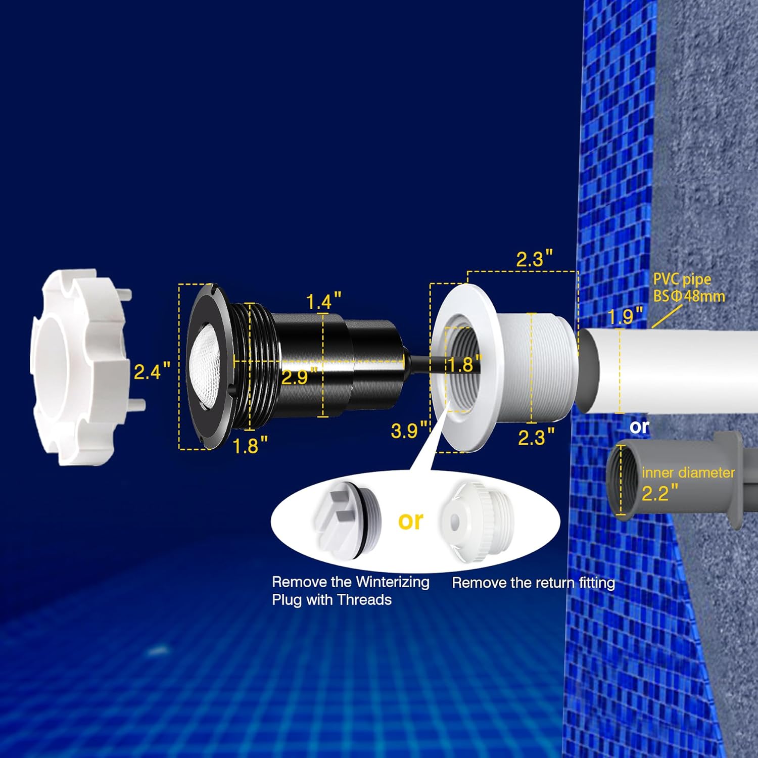 Nicheless Pool Lights for Inground Pool, 1.5 Inch LED RGBW Pool & Spa Lights, AC12V 18W, 50 ft Cord, Remote Control, Powered by Bridgelux LED Chips (Controller Not Supported)