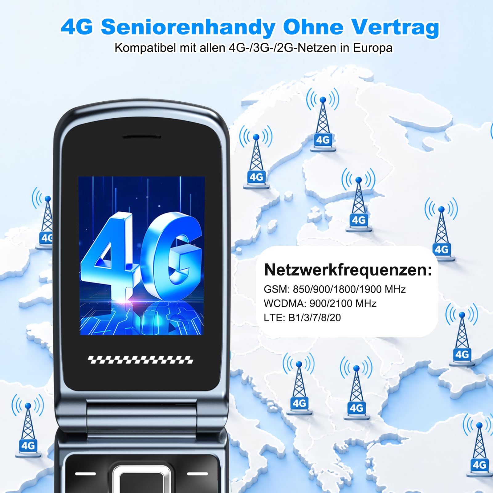 4G Seniorenhandy Klapphandy Ohne Vertrag mit Großen Tasten| Dual-SIM Rentner Handy mit Sprachansage | Ladestation | 2,4+1.77 Zoll Dual Farbdisplay| Flip Mobiltelefon mit SOS | Kurzwahl | Grau