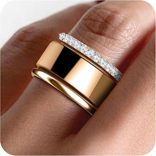 2 Pack 14K Gold Plated Stackable Rings Compatible with Oura Ring Gen 3/4, Cubic Zirconia Simulated Diamond Stacking Rings Eternity Bands for Smart Ring