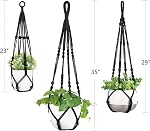 Mkono 3 Pack Macrame Plant Hangers Indoor Different Size Hanging Planter Basket Flower Pot Holder with Beads No Tassels 35"/29"/23", Medium, Black
