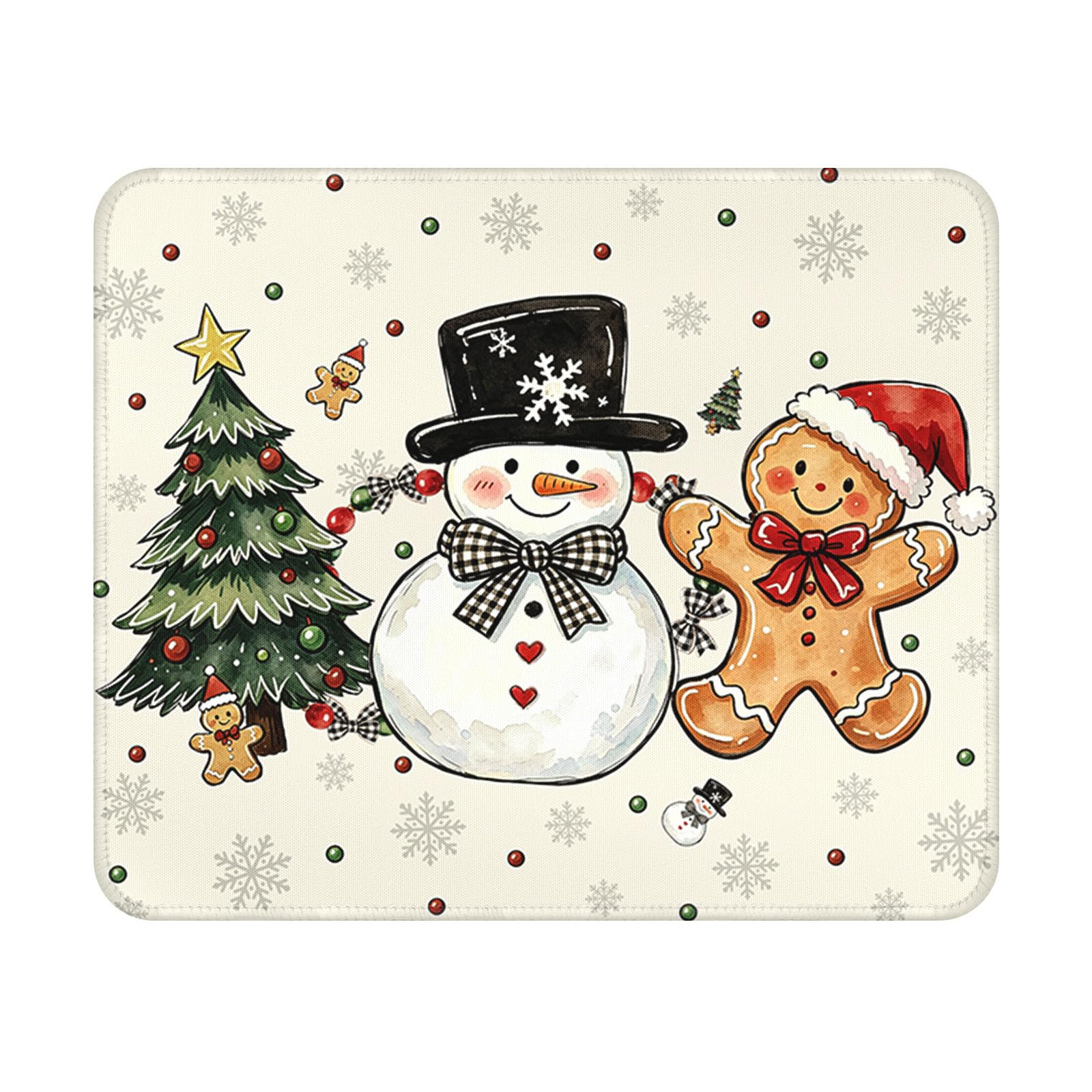 Beige Christmas Mouse Pad 9.5x7.9 Inch with Anti-Slip Rubber Base
