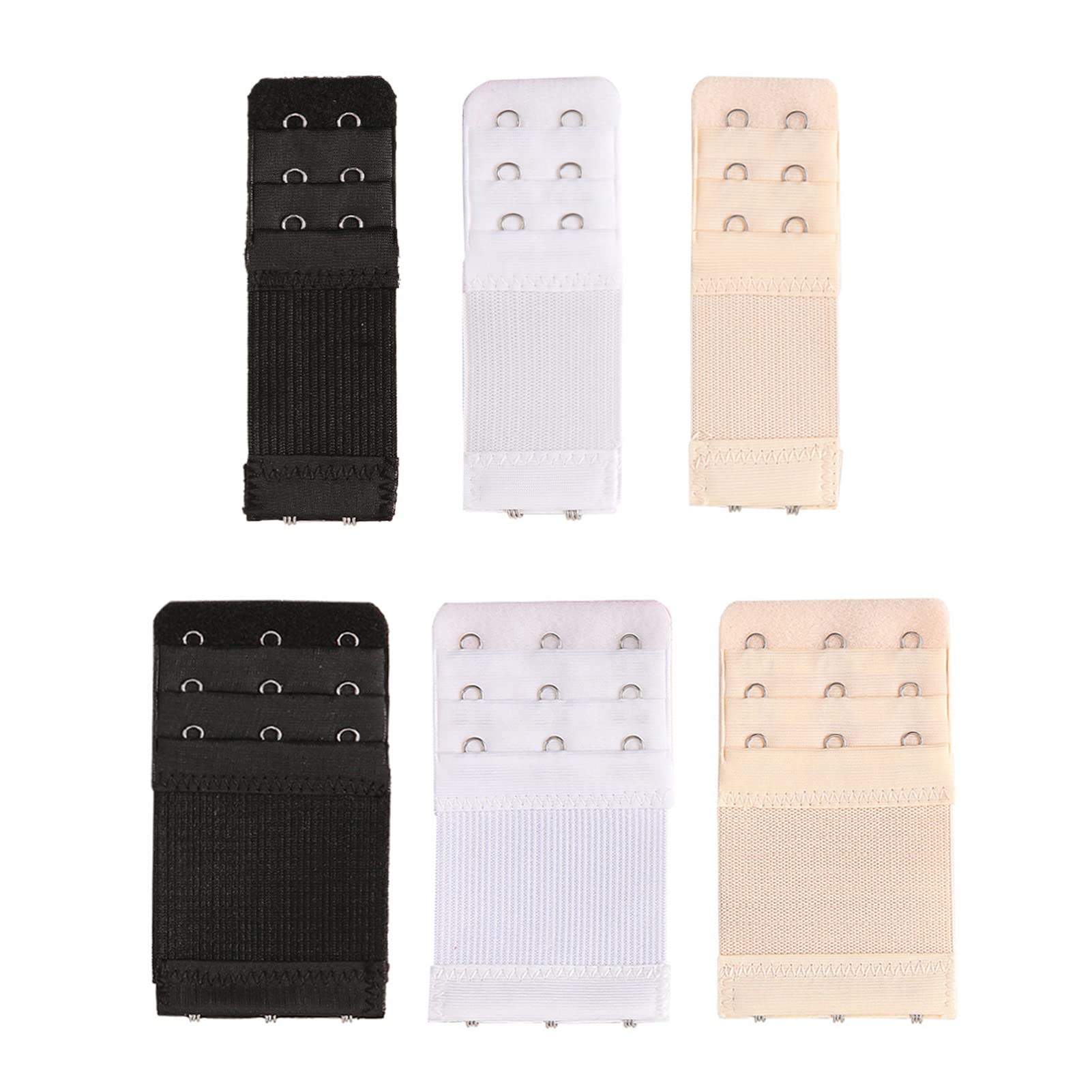 Yesmin Women's 2 Hook & 3 Hook,Multicolor,1.3Cm Spacing Pack Of 6 Bra Strap Extenders Extensions Elastic Extender Set 2 Hook & 3 Hooks 1.3Cm Spacing (White, Black And Beige)