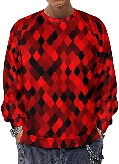 Red Halftone Scale Pattern Men's Crewneck Sweatshirt Long Sleeve Casual Pullover Sweater T-shirt Lightweight Tops