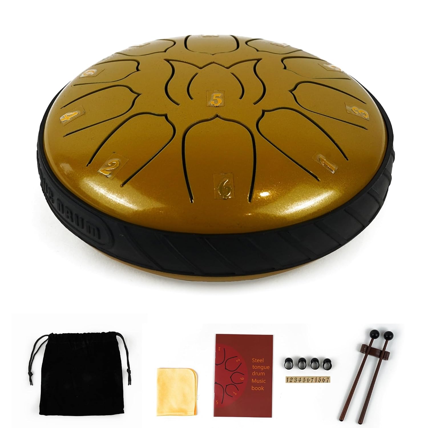 Essenza 11 Notes 6 Inch Gold Alloy Steel Tongue Drum – Perfect Percussion Musical Instrument for Kids and Adults – Handpan Drum for Meditation, Yoga – Includes Mallets, Finger Picks & Travel Bag Essenza 11 Notes 6 Inch Gold Alloy Steel Tongue Drum – Perfect Percussion Musical Instrument for Kids and Adults – Handpan Drum for Meditation, Yoga – Includes Mallets, Finger Picks & Travel Bag