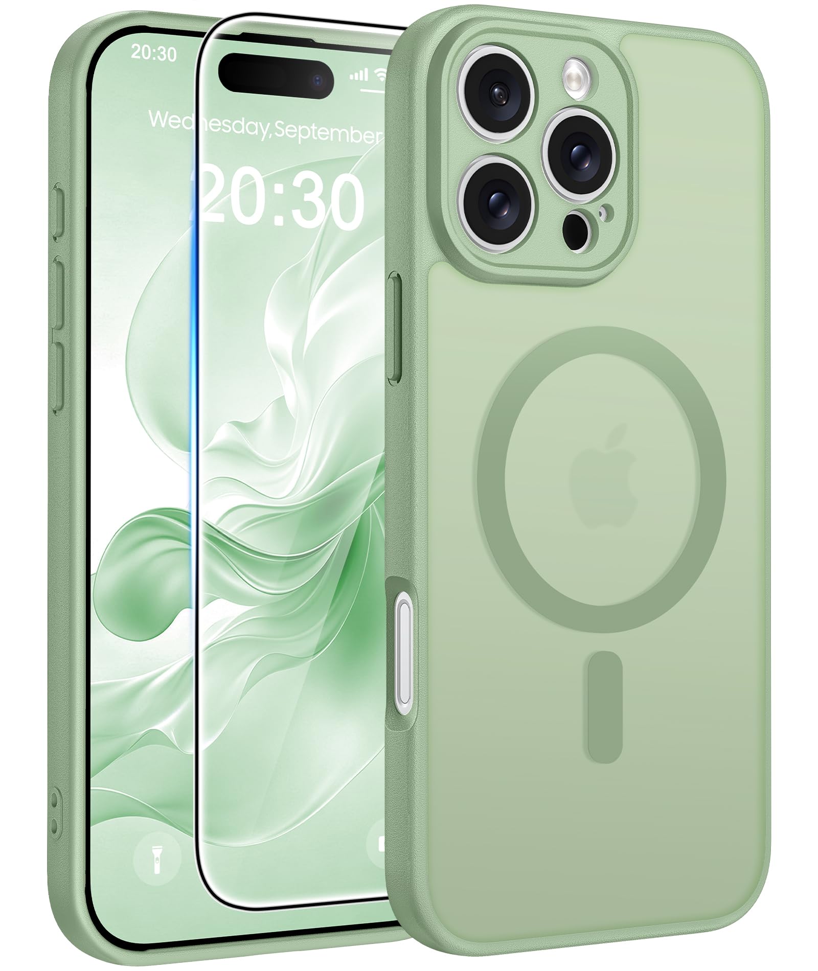FNTCASE for iPhone 16 Pro-Max Case: Translucent Light Green Fit for MagSafe