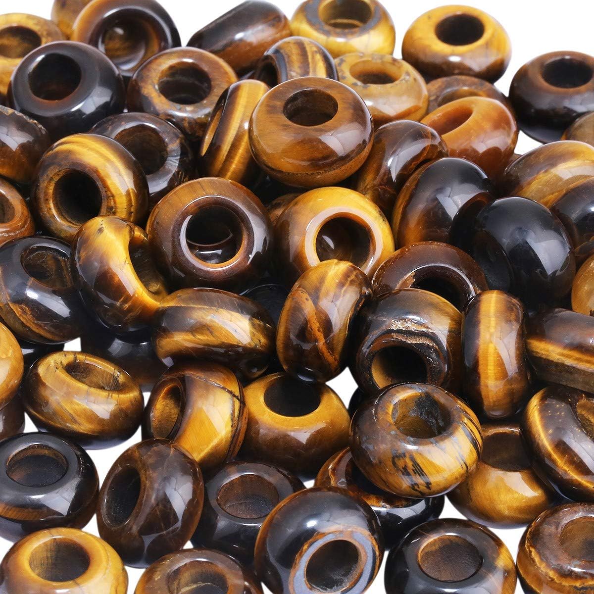 TUMBEELLUWA Natural Gemstone Beads for Jewelry Making, Rondelle Large Hole Loose Beads Pack of 15,Tiger's Eye(8x14 mm)