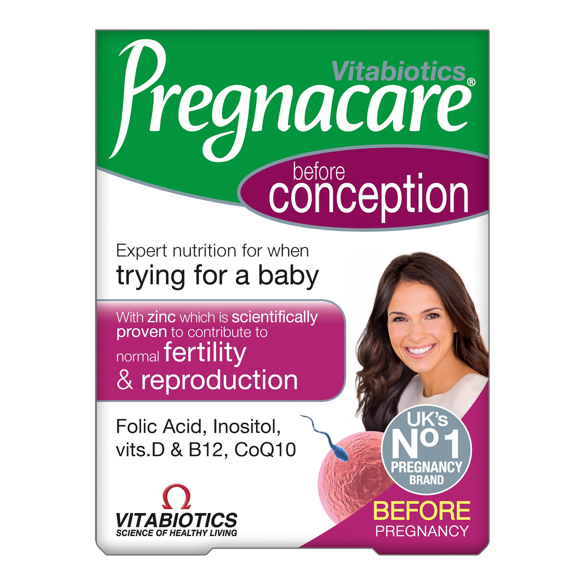 Vitabiotics Pregnacare Conception 30 Tablets Preconception Multivitamin with 400mcg Folic Acid, Vitamin D, Zinc & Inositol for Women Trying to Conceive, One-a-Day Supply