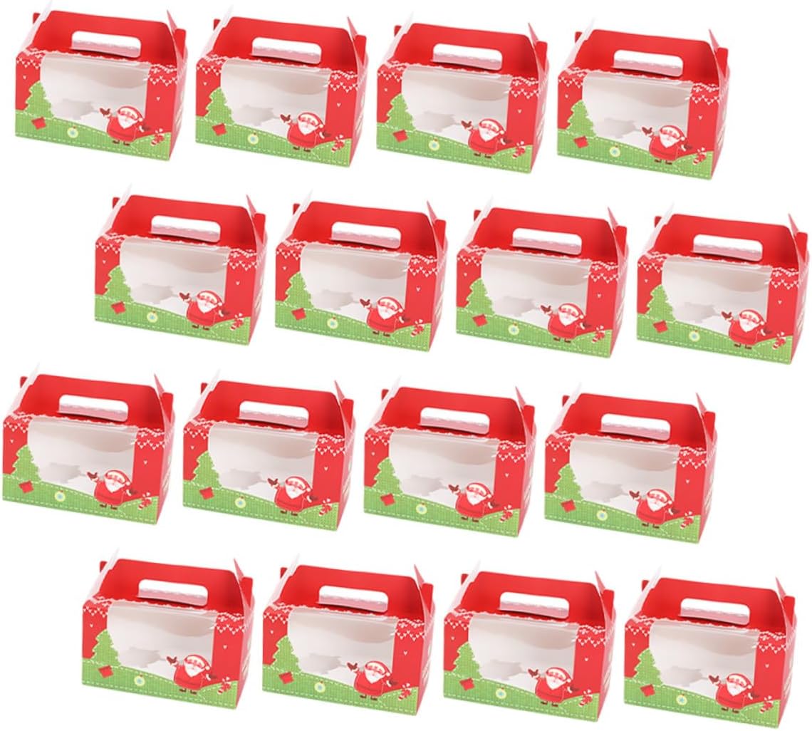 SHINEOFI 20pcs Christmas Cupcake Boxes with Window, Portable Paper Cake Containers with Two-hole Insert, Food-grade Paperboard, Holiday Bakery Treat Storage Carrier