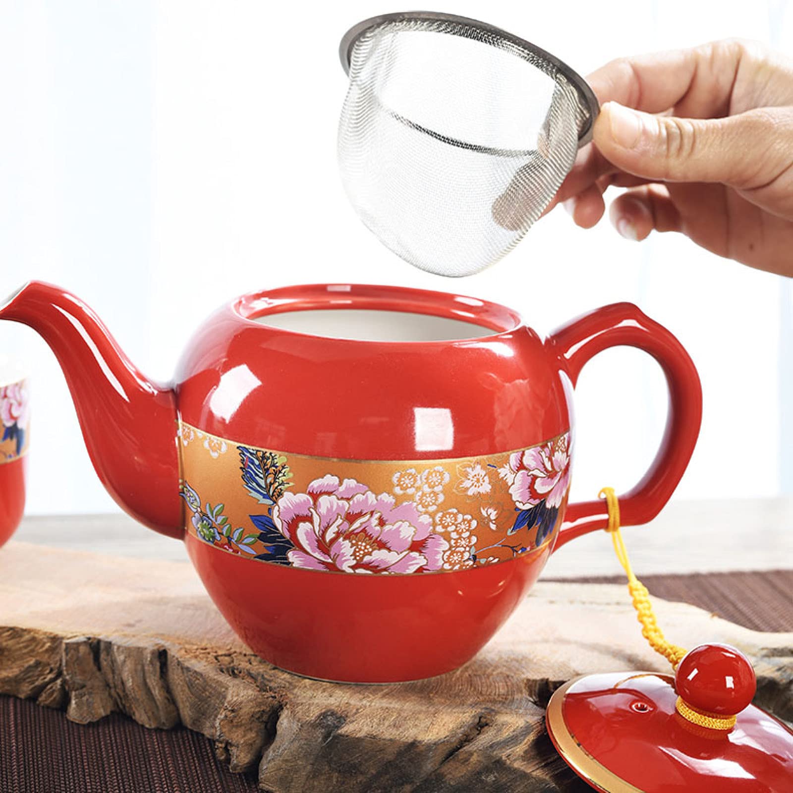Zestaw do herbaty na ślub Porcelanowy serwis dla dorosłych Czerwone zestawy Kung Fu z czajnikiem, 12 filiżankami i tacą herbatę Prezent przyjaciół