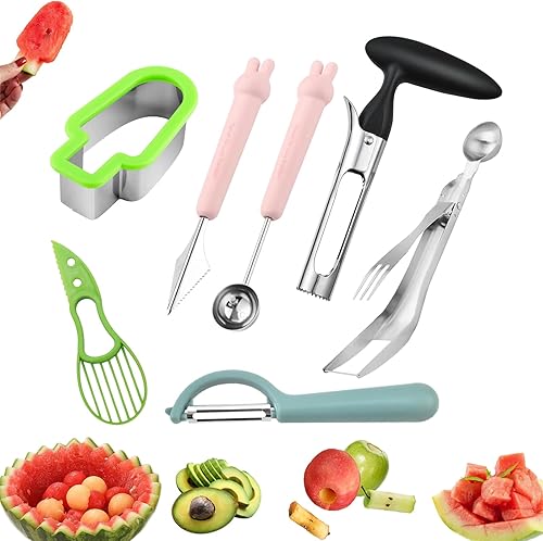 Cortador de frutas y verduras de manzana, cortador de sandía, cortador de melón, cuchara de aguacate, herramienta para tallar frutas