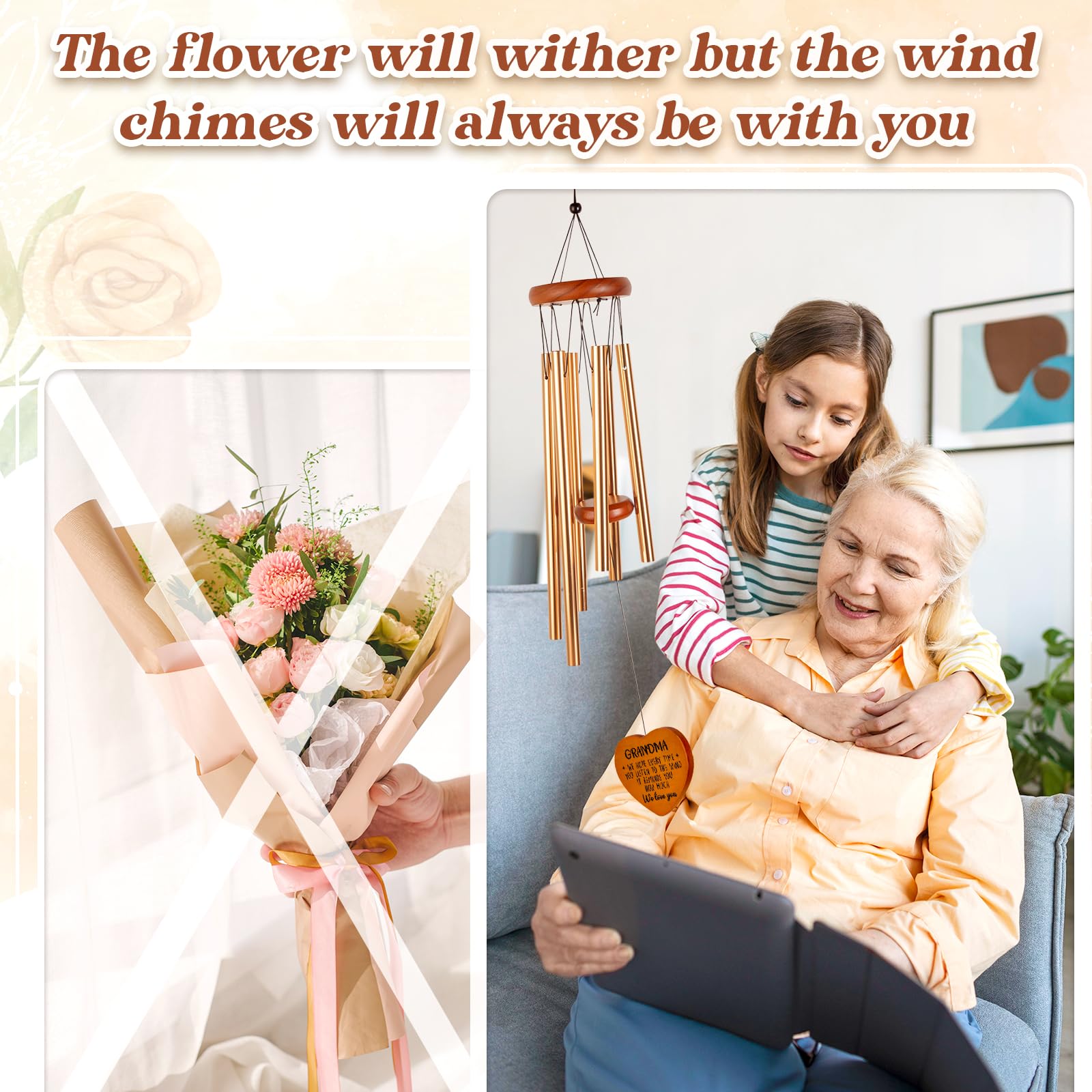 Gifts for Grandma, Grandma Birthday Gifts from Grandkids, Grandma Gift Wind Chimes, Mothers Day Grandma Gift, Present for Grandmother from Granddaughter Grandson Grandchildren