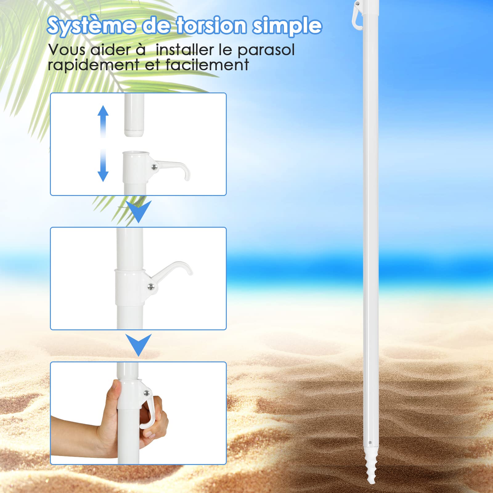 RELAX4LIFE Parasol de Plage Inclinable Ø245 cm (Multicolore)