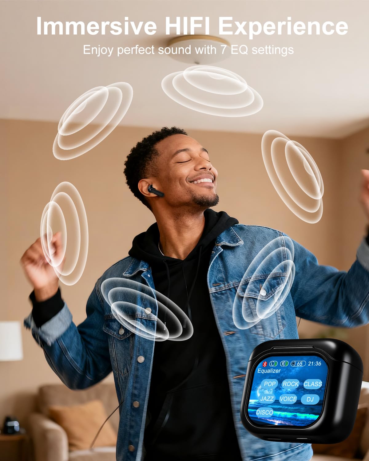 Auricolari intelligenti con touchscreen, auricolari touch screen, cuffie wireless Bluetooth 5.4, Touch Buds con schermo LED, cancellazione del rumore ANC/ENC, 48 ore di riproduzione, per
