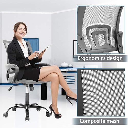 Miniatura 3 de Silla de oficina ergonómica, sillón de escritorio de ordenador con soporte trasero, sillón ejecutivo de ordenador giratorio con malla, silla