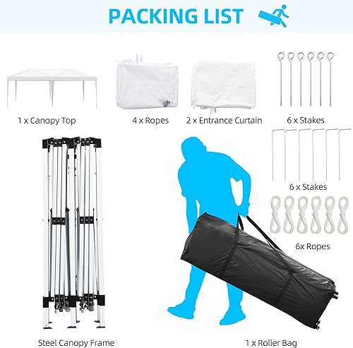 Miniatura 6 de DWVO Tienda de campaña desplegable de 10 x 20 pies con 6 paredes laterales extraíbles, toldo de patio al aire libre fácil de instalar con 4 ventanas