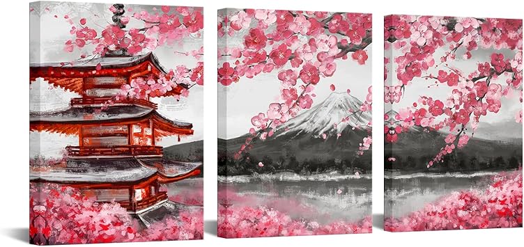 DuoBaorom Pink Cherry Blossoms Landscape Picture Japanese Wall Art Bedroom Decor 12"x16"
