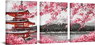 DuoBaorom Pink Cherry Blossoms Landscape Picture Japanese Wall Art Bedroom Decor 12"x16"