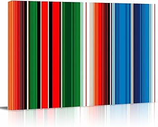 Rullikatlyi Mexican Serape Wall Decor for Living Room Bedroom, Colorful Stripes Vertical Lines Abstract Bathroom Canvas Wall Art Aesthetic Modern, Kitchen Office Wood Oil Painting Pictures 18"x12"