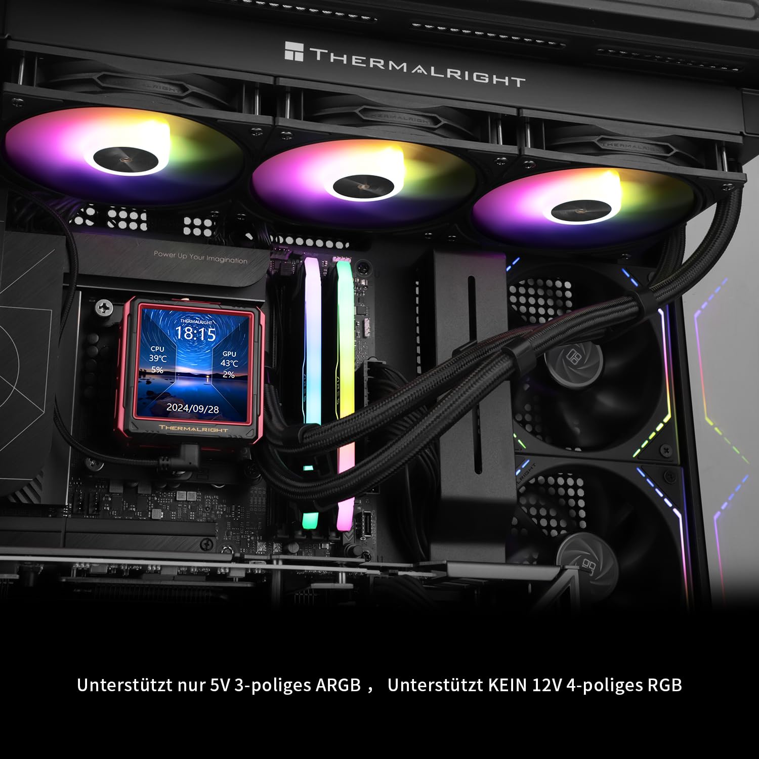 TR FW360 Ultra ARGB czarny CPU AIO Cooler, system chłodzenia wodą PC 360, wyświetlacz IPS LCD o rozdzielczości 480 x 480, do AM4/AM5 i Intel LGA1700/1851, pompa o wysokiej wydajności