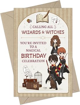 ConQuest Journals Harry Potter Wizards & Witches Fill-in-the-Blank Magical Birthday Invitation & Envelope Stationery Box Set, Includes 20 Blank Invites & 20 Envelopes, 4 x 6, Officially Licensed