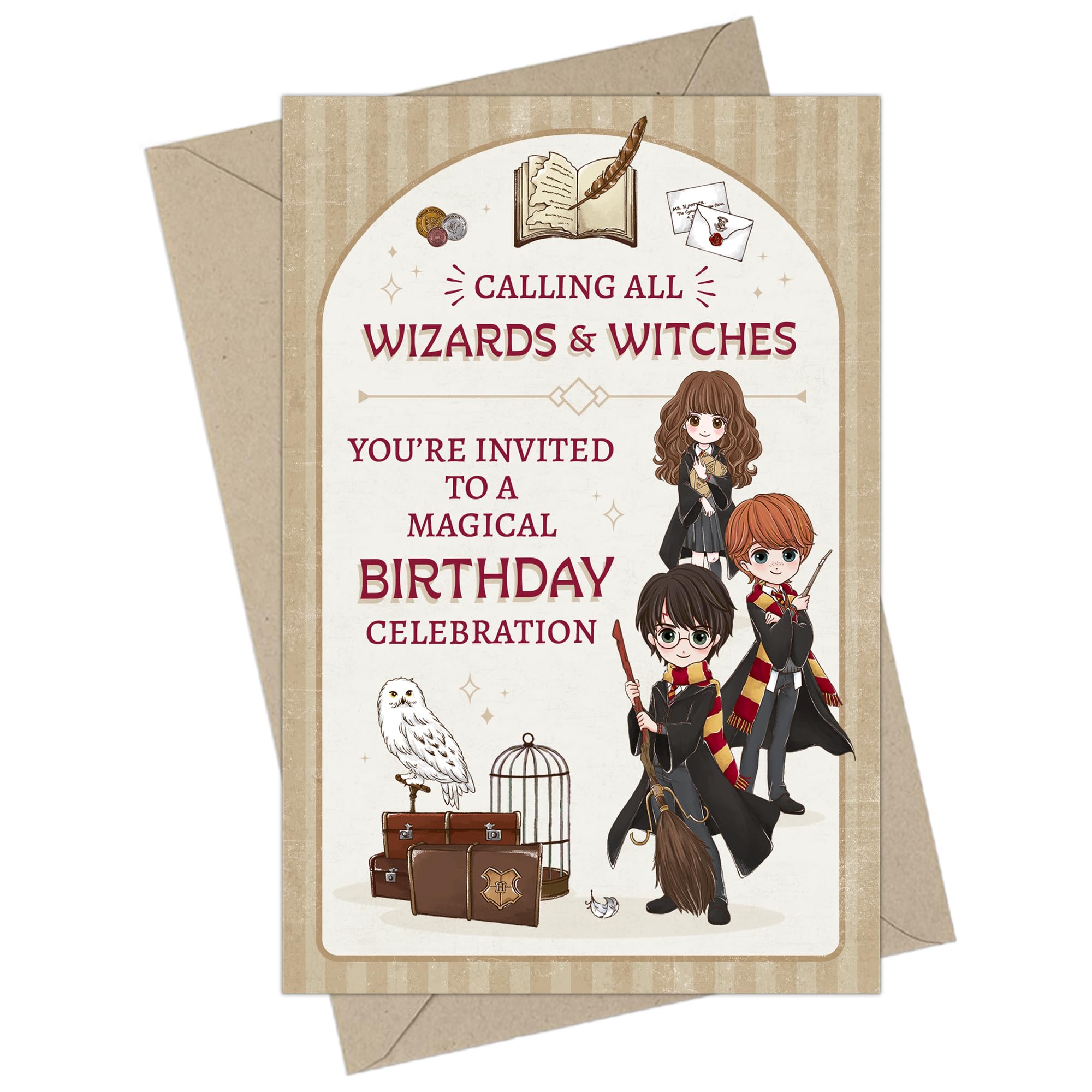 CON*QUEST Harry Potter Wizards & Witches Fill-in-the-Blank Magical Birthday Invitation & Envelope Box Set, Includes 20 Blank Invites & 20