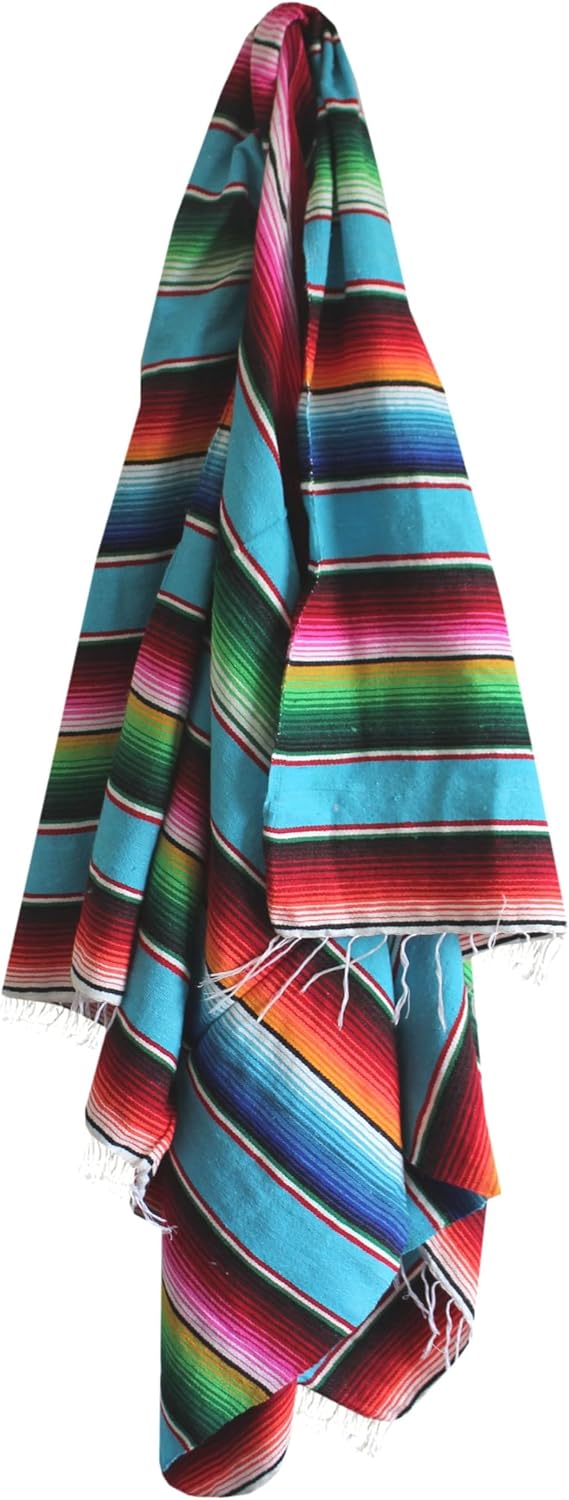 Del Mex Mexican Serape Blanket (X-Large, Turquoise)