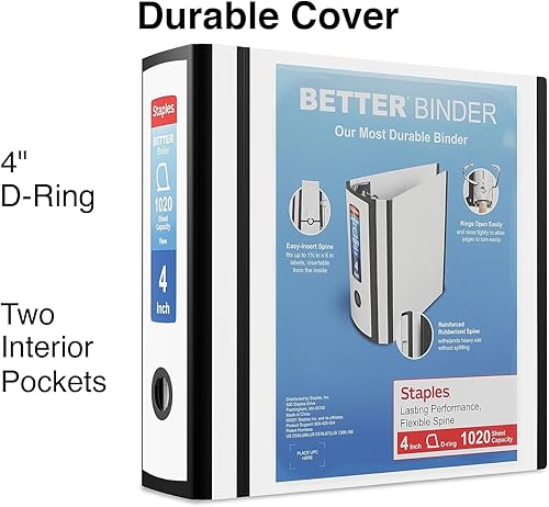 Miniatura 2 de Staples 1618005 Better - Carpeta con 3 anillos (4 pulgadas), color blanco