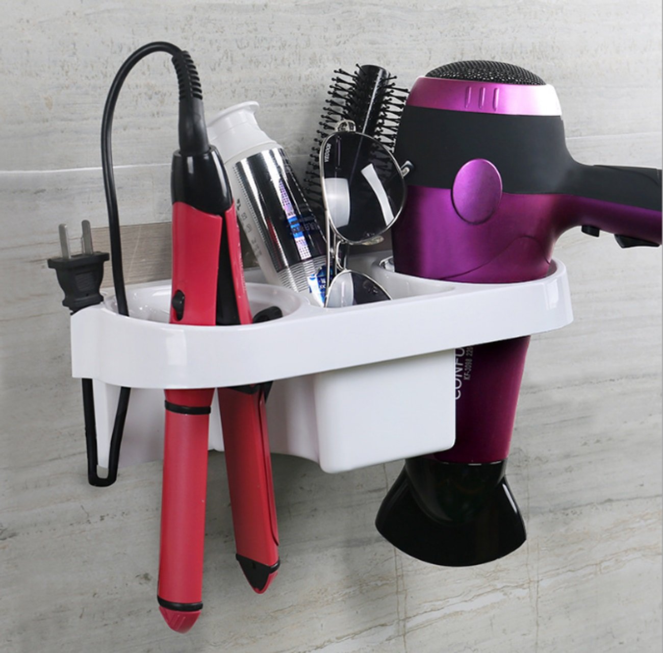 Multi-propósito Lechón Secador de Pelo Titular Montaje en Pared Secador de Pelo Estante Colgante Secador de Pelo Rack con Taza para Peine Plancha de Pelo Enchufe Enchufe Titular Baño