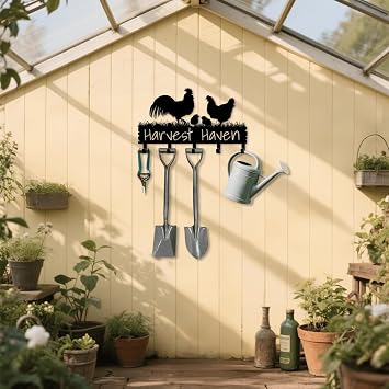 Custom Chicken Family Metal Wall Hook with 4-11 Hooks, Personalized Chicken Farm Name Key Hooks, Henhouse Metal Key Holder for Hallway, Kitchen, Bathroom, Garage,Farmhouse Decor